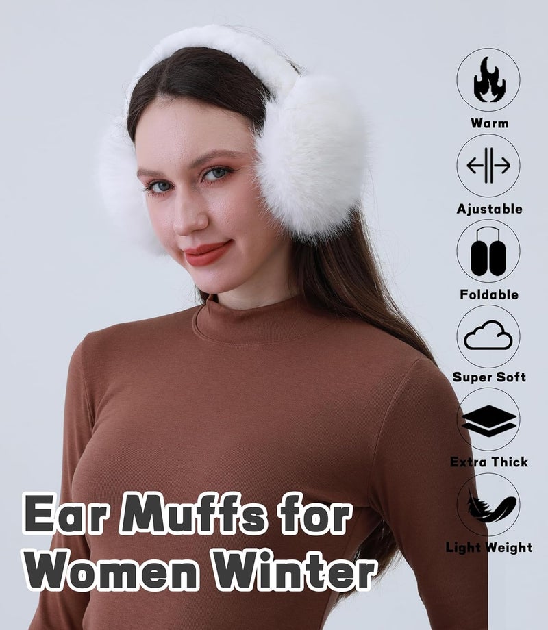 Eyegla Ear Muffs for Women Winter Adjustable & Foldable Fuzzy Earmuffs Fluffy Soft Ear Covers for Cold Weather - Image 2